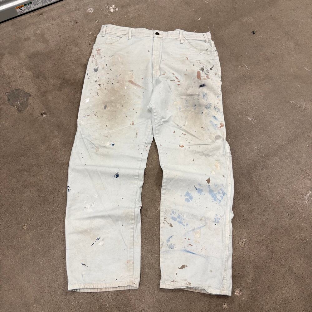 Vintage Y2K Dickies Paint Splatter Work Carpenter White Pants 38x30(Tag 40x32)